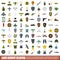 100 army icons set, flat style