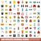 100 athlete journal icons set, flat style