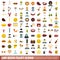 100 beer feast icons set, flat style