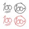 100, best exam score symbol, one hundred plus, full score grade. Vector hand drawn icon