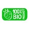 100% bio product label. Green abstract illustration with illustration strawberry. Veggie, organic, eco, healthy, vegetable logo