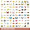 100 biology icons set, flat style