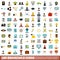 100 brainchild icons set, flat style