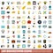 100 brainstorm icons set, flat style