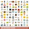 100 business icons set, flat style