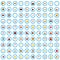 100 cafe essay icons set, flat style