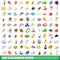 100 childhood icons set, isometric 3d style
