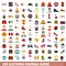 100 clothing journal icons set, flat style