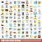 100 college icons set, flat style