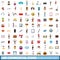 100 commercial icons set, cartoon style