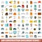 100 construction document icons set, flat style