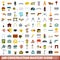 100 construction mastery icons set, flat style