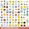 100 corporation icons set, flat style