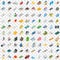 100 corporation icons set, isometric 3d style