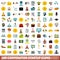 100 corporation startup icons set, flat style