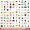 100 cosmetic advertising icons set, flat style