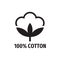 100% cotton - web black icon design.  Natural fiber sign. Vector illustration.