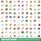 100 cute icons set, isometric 3d style