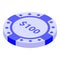 100 dollar casino chip icon, isometric style