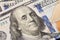 100 Dollars bill and portrait Benjamin Franklin on USA money banknote - Image