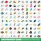 100 donation icons set, isometric 3d style