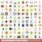 100 drinking firm icons set, flat style