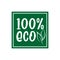 100% ECO-  logo green leaf label for premium quality, locally grown, healthy food natural products, farm fresh sticker.