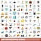 100 engineering icons set, flat style