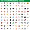 100 entertainments icons set, cartoon style