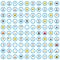 100 feeling icons set, flat style