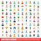 100 folk icons set, cartoon style