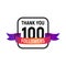 100 followers number with color bright ribbon isolated vector icon. One hundred follower thank you