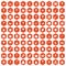 100 fruit party icons hexagon orange