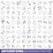 100 funny icons set, outline style