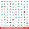 100 future technology icons set, cartoon style