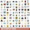 100 gameplay icons set, flat style