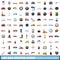 100 gas station icons set, cartoon style