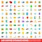 100 goods storage icons set, cartoon style