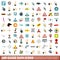 100 guide sign icons set, flat style