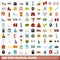 100 gym journal icons set, flat style