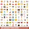 100 hangout firm icons set, flat style