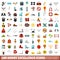 100 hobby excellence icons set, flat style