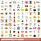 100 hospitality icons set, flat style