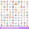100 housekeeping icons set, cartoon style