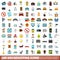 100 housekeeping icons set, flat style