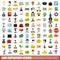 100 initiation icons set, flat style