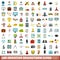 100 invention brainstorm icons set, flat style