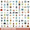 100 invention icons set, flat style