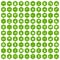 100 kids games icons hexagon green