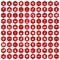 100 kids games icons hexagon red